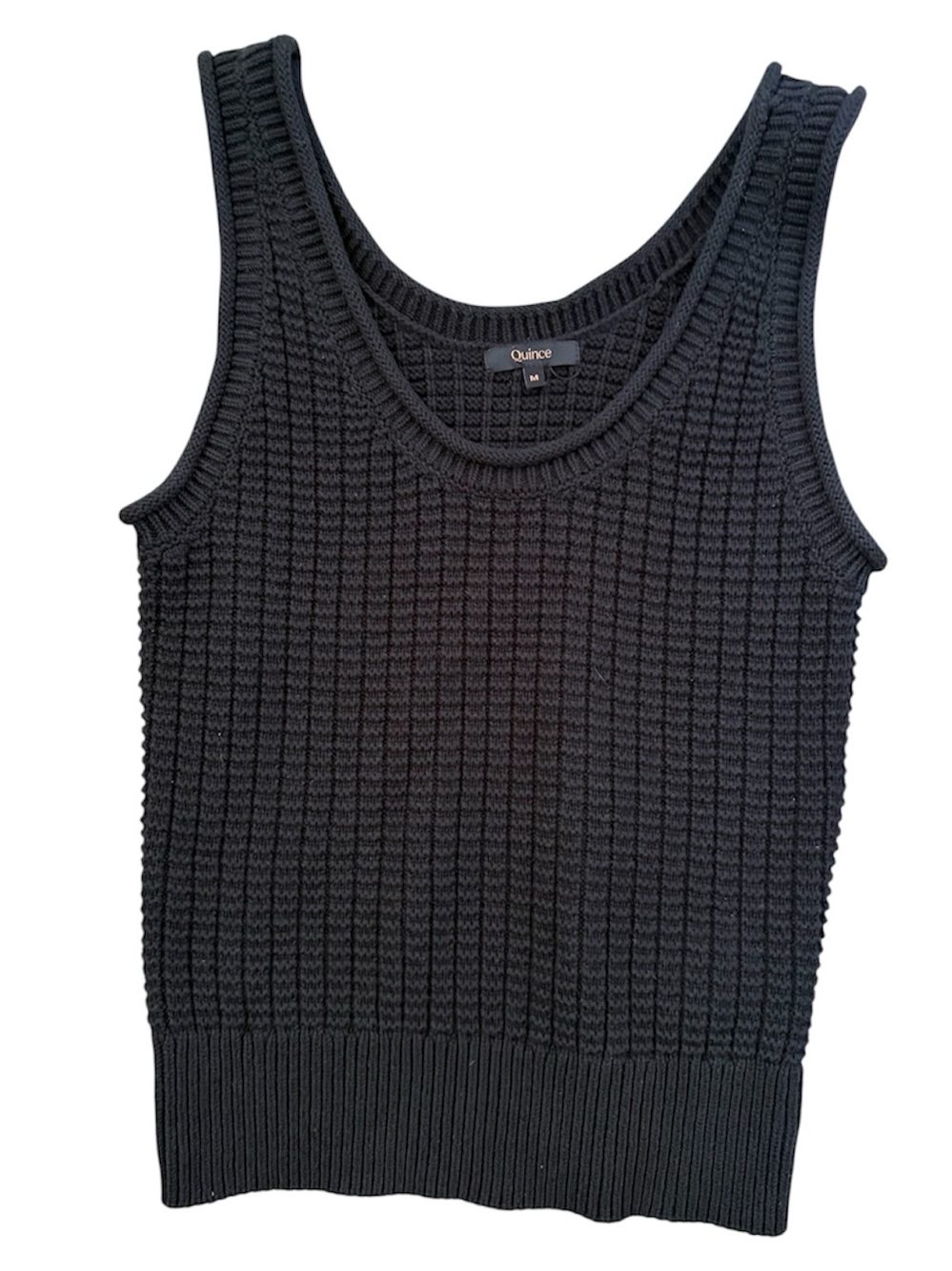 Quince 100% Organic Cotton Waffle Sweater Tank Black Sleeveless